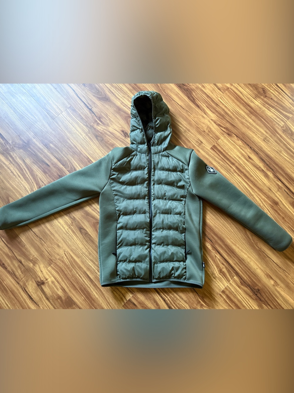 Spyder Lightweight Quilted Hooded Jacket in Olive Green, Men’s Medium